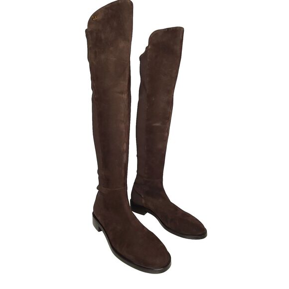 Stuart Weitzman OTK Tall Boots Keelan Brown Suede Pull On Flat Women Sz 7.5 New - Picture 2 of 10